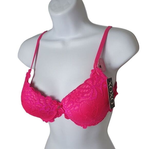 Women's Push Up Bra 34B Hot Pink Extreme Lace Full Coverage Push Up 34B NWT - Picture 2 of 9